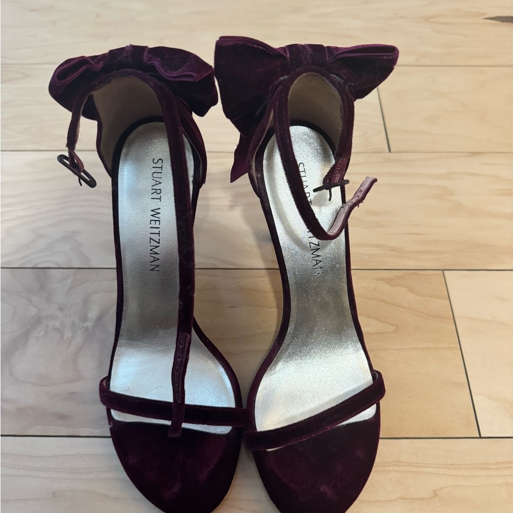 Stuart Weitzman Dark Red Velvet Heels